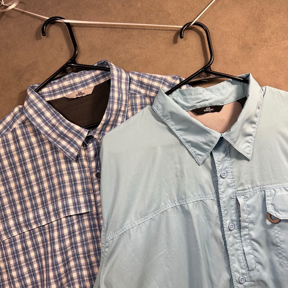 Wrangler Outdoor Shirt Mens 2XL Lot Light Blue Ripstop Ventilated Fishing